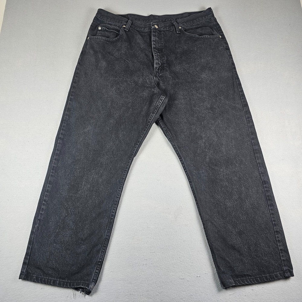 Wrangler Relaxed Fit Jeans Mens 38x30 Black Denim Workwear Casual Distressed